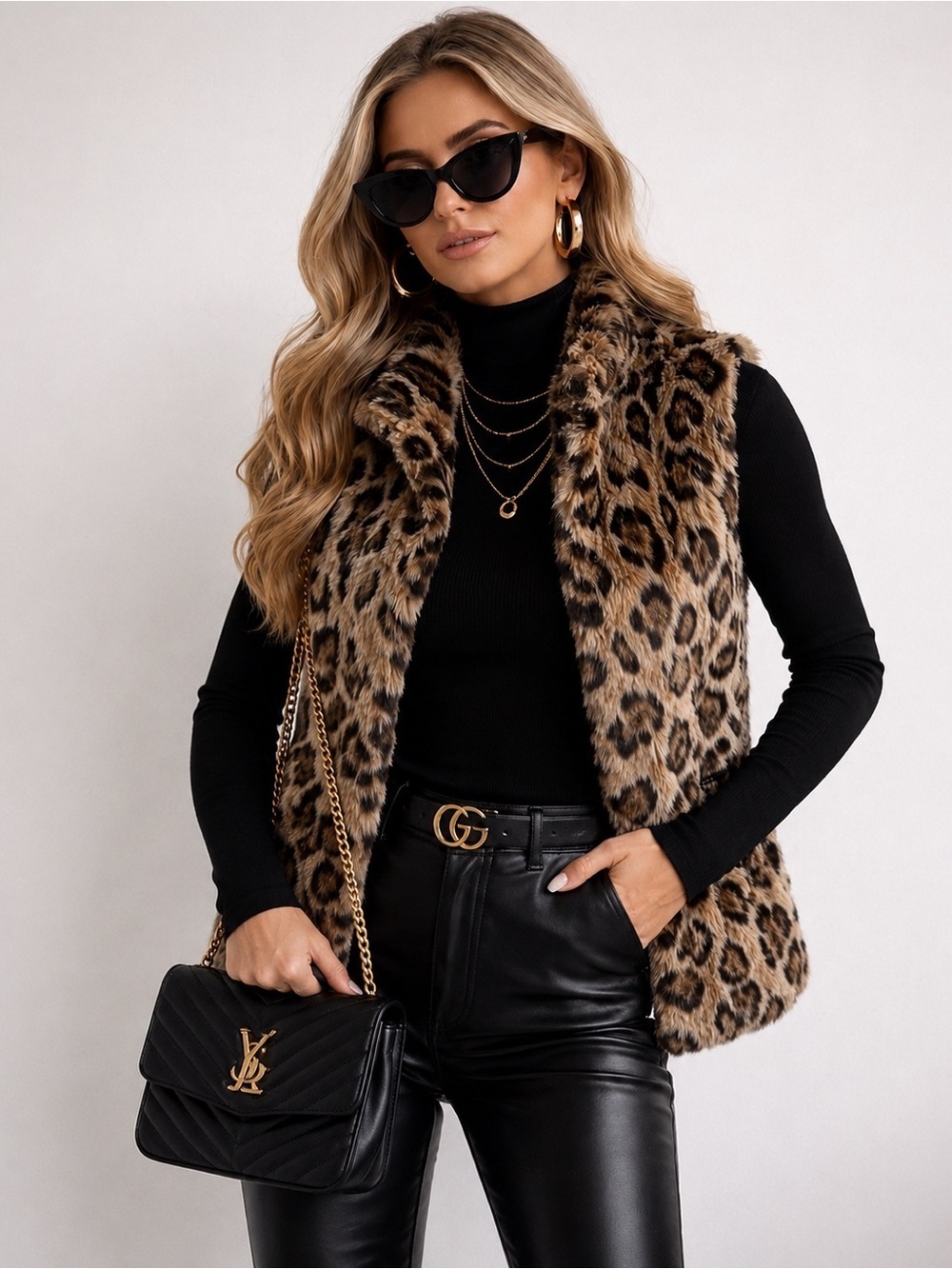 Ci Sono Leopard Print Faux Fur Vest Size Small Brown Animal Print Sleeveless